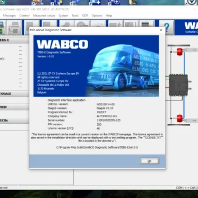 Wabco Software Tebs-E 6.01 Diagnostic Software 2021 provides detailed diagnostic information for Wabco brake systems. It offers troubleshooting procedures, wiring diagrams, and repair specifications. Additionally, it includes the latest Wabco service bulletins and a comprehensive parts catalog. The software simplifies EBS - ABS brake system configuration and allows for functional control. Integration with other diagnostic tools provides a complete system overview, making it a valuable tool for commercial vehicle technicians.Answers to your Most Common Questions: Wabco Software Tebs E 6 01 Diagnostic Software 2021