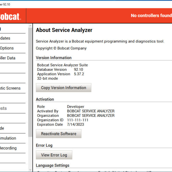 Bobcat Service Analyzer 92.10 2024 Diagnostic Software is a powerful tool for diagnosing and servicing Bobcat equipment. It offers a range of features for maintenance and updates. Compatible with various Bobcat machines, it ensures optimal functionality. With a multilingual interface and remote installation support via TeamViewer, it enhances productivity and efficiency in equipment management.