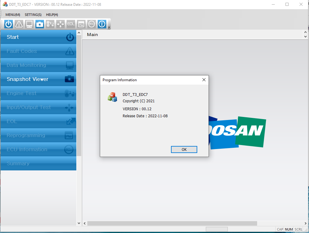 The DOOSAN DIAGNOSTIC TOOL T3 EDC7 00.12 [2022.11], launched in December 2022, is a comprehensive solution for diagnosing and maintaining Doosan heavy equipment. It is designed to enhance operational efficiency and reduce downtime for technicians and businesses. This tool offers a variety of features, including compatibility with multiple Windows systems and support for electronic fuel injection diagnostics. Its user-friendly interface and remote installation support via TeamViewer make it accessible for both experienced and less experienced users.