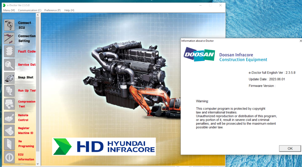 The DOOSAN EDOCTOR CONSTRUCTION FULL 2.3.5.8 [2023.06] is a cutting-edge diagnostic software for heavy machinery. Released in 2023, it offers advanced tools for troubleshooting engine issues in various construction equipment. This software enhances operational efficiency by providing detailed diagnostics and real-time support. It is compatible with multiple brands and supports remote installation through TeamViewer, ensuring seamless usability for technicians.