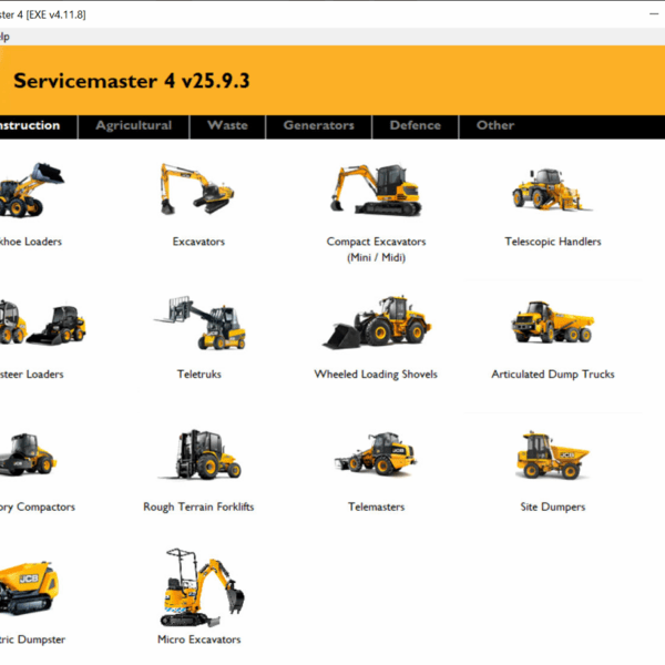JCB Servicemaster 4 v25.9.3 is a vital diagnostic software tool designed for JCB machinery. It enables technicians to efficiently troubleshoot and configure equipment, ensuring optimal performance and reliability.