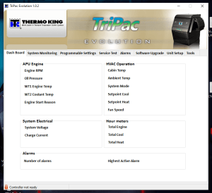 The Thermo King Tripac EVOLUTION Service Tool R2 is a diagnostic software designed for the maintenance of APU units in trucks.