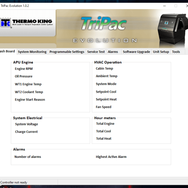 The Thermo King Tripac EVOLUTION Service Tool R2 is a diagnostic software designed for the maintenance of APU units in trucks.